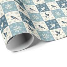 青い鳥と雪の結晶のクリスマス+冬の模様