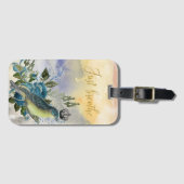 青い鳥のコラージュを吸う ラゲッジタグ (正面横)