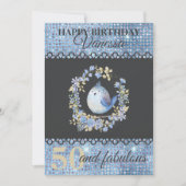 青い鳥のフローラリースカスタム誕生日カード 招待状 (正面)