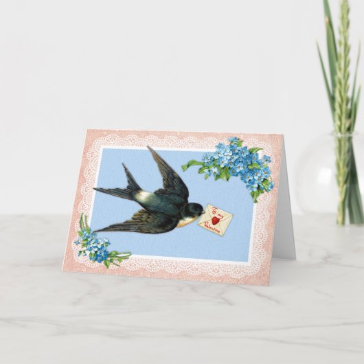 青い鳥のヴィンテージのバレンタインデーカード シーズンカード (正面)