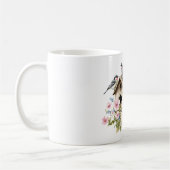 青い鳥の巣箱 喜び ピンクの花柄 コーヒーマグカップ (左)