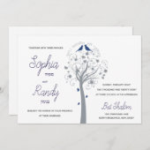 青い鳥の木のヘブライ語とユダヤ人の結婚式の招待状 招待状 (正面/裏面)