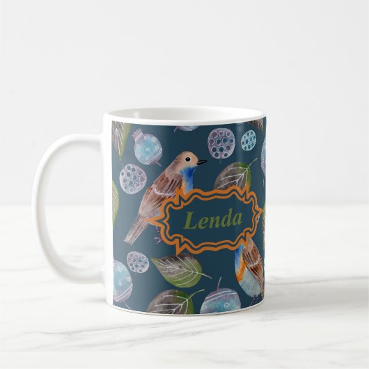 青い鳥の水彩模様 コーヒーマグカップ (左)