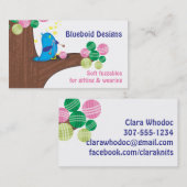 青い鳥の編み物の針の玉の糸の木 名刺 (正面/裏面)