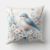 青い鳥の花の水彩画の静けさ クッション (裏面)
