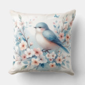 青い鳥の花の水彩画の静けさ クッション (正面)