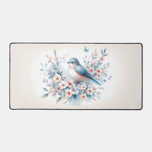 青い鳥の花の水彩画の静けさ デスクマット (正面)