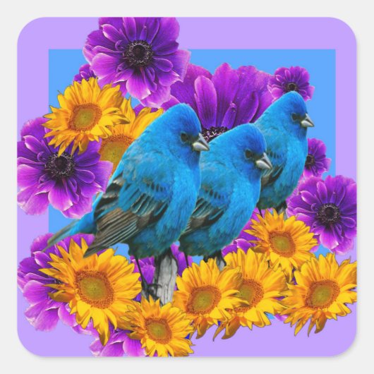青い鳥の花ブルーアート スクエアシール (正面)