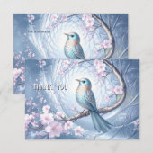 青い鳥の花柄のお礼カード サンキューカード (正面/裏面)