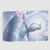 青い鳥の花柄ゴルフタオル ゴルフタオル (横)