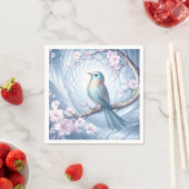 青い鳥の花柄ナプキン スタンダードカクテルナプキン (インサイチュ)