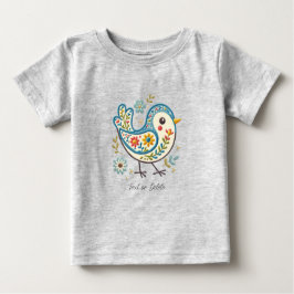 青い鳥の花柄ベビーTシャツ ベビーTシャツ