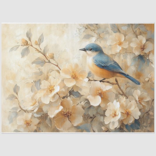青い鳥の開花の木絵を描の切り離し 薄葉紙 (正面)