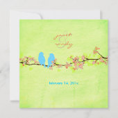 青い鳥/カラフルな花/グリーンラメ 招待状 (正面)