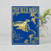 青い鳥 – ヴィンテージ金ゴールド 箔招待状 (立ち正面)