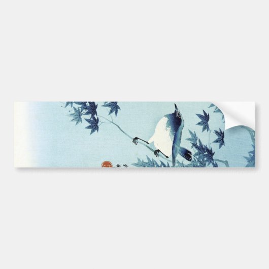 青い鳥,古邨鳥の青,小村,浮世絵 バンパーステッカー (正面)