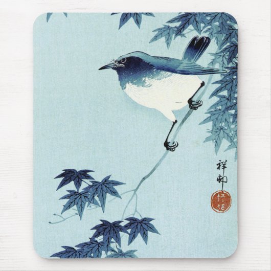 青い鳥,古邨鳥の青，小村，浮世絵 マウスパッド (正面)