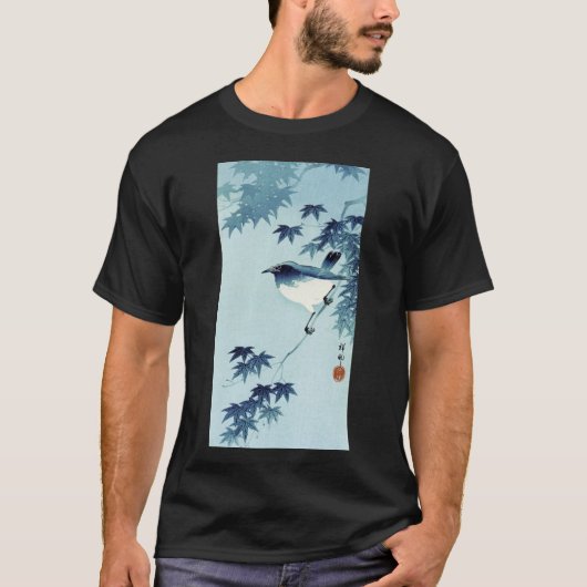 青い鳥,古邨鳥の青,小村,浮世絵 Tシャツ (正面)