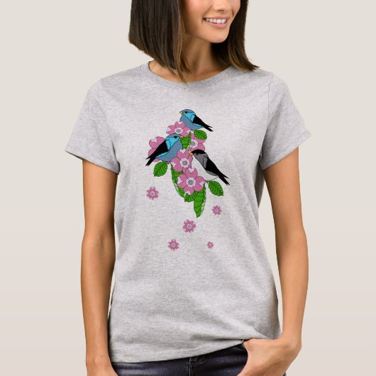 青い鳥、春フォークの花、前後 Tシャツ (正面)