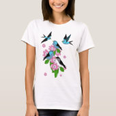 青い鳥、春フォークの花、前後 Tシャツ (正面)