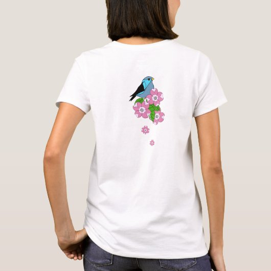 青い鳥、春フォークの花、前後 Tシャツ (裏面)