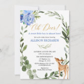 青い鹿とユーカリの男の子ベビーシャワー 招待状 (正面)