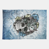 青い黄色いのグランジなキャンデーの砂糖のスカルおよびピンク キッチンタオル (横)