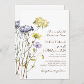 青い黄色いシンプルな野の花のキリスト教式場 招待状 (正面/裏面)