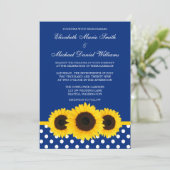 青い黄色いヒマワリおよび白い水玉模様の結婚式 招待状 (スタンド正面)