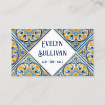 青い黄色い地中海のタイルの名刺