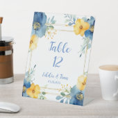 青い黄色い牡丹結婚のテーブル番号 台座サイン (インサイチュ)