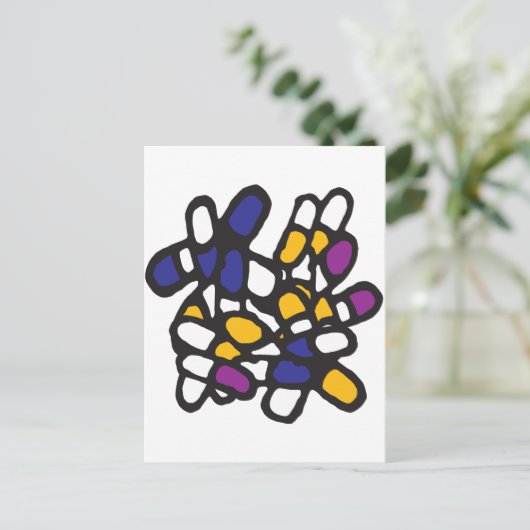 青い黄色と紫の丸薬 ポストカード (スタンド正面)