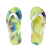 青い黄色と緑のタイ染料 キッズビーチサンダル (フットベッド)