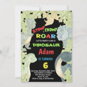 青い黄色と緑の恐竜の誕生日招待状 招待状 (正面)