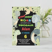 青い黄色と緑の恐竜の誕生日招待状 招待状 (スタンド正面)