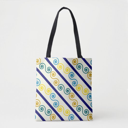 青い黄色のらせん状 トートバッグ (正面)