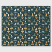 青い黄色のクリスマスツリーのパターンのクリスマスプレゼント ラッピングペーパー (フラット)
