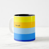 青い黄色のストライプパターン夏パーソナライズされた コーヒーマグカップ (正面左)