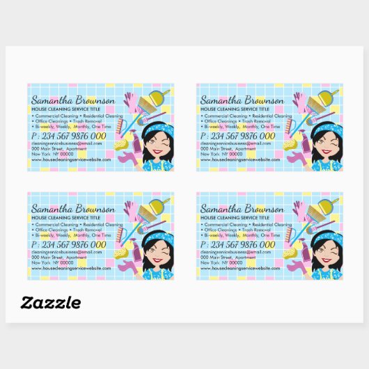 青い黄色のタイルのクリーナーアニメ 長方形シール (シート)