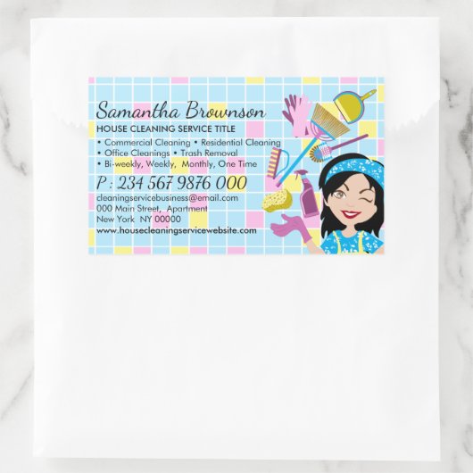 青い黄色のタイルのクリーナーアニメ 長方形シール (バッグ)