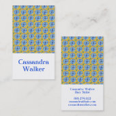 青い黄色のデイジーレトロタイル幾何学模様 名刺 (正面/裏面)