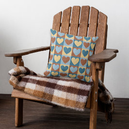 青い黄色のハートパタ素朴ーン クッション