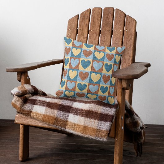 青い黄色のハートパタ素朴ーン クッション