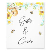 青い黄色のフローラママBee赤ちゃんシャワーのサイン フォトプリント (正面)