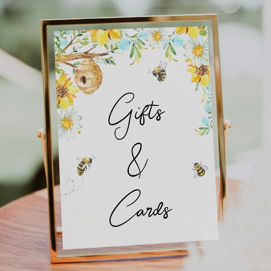 青い黄色のフローラママBee赤ちゃんシャワーのサイン フォトプリント