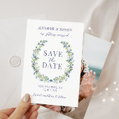 青い黄色のフローラ日付の写真の招待を保存 招待状