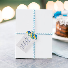 青い黄色のレモンと花の水彩画 ブライダルシャワー ギフトタグ