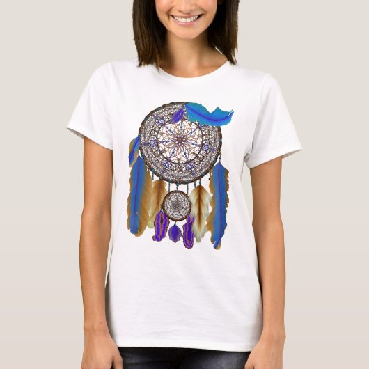 青い黄色の二重夢のキャッチャー Tシャツ (正面)