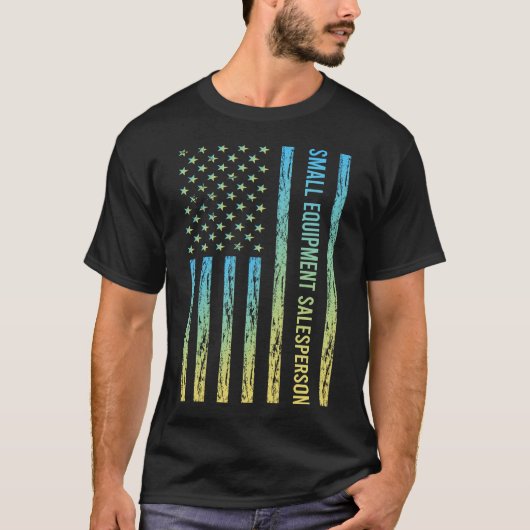 青い黄色の小さな機器の営業担当者 Tシャツ (正面)