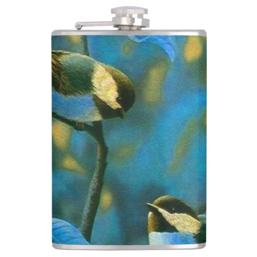 青い黄色の小鳥 フラスク (正面)